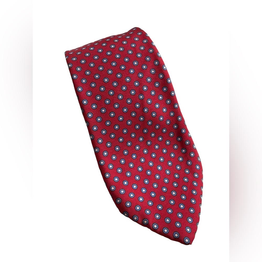Boston Traders Silk Red Tie with Blue And White Dots